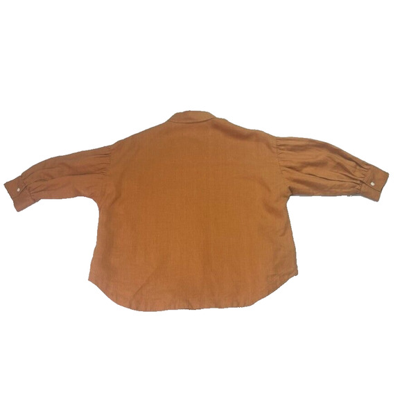 Voyageur By Mersea Womens Blouse Small Brown Linen Balloon Sleeve Button Down - Picture 2 of 8